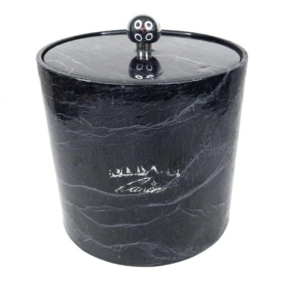 Vintage Ice Bucket Black White Marbled Pattern - Picture 2 of 12